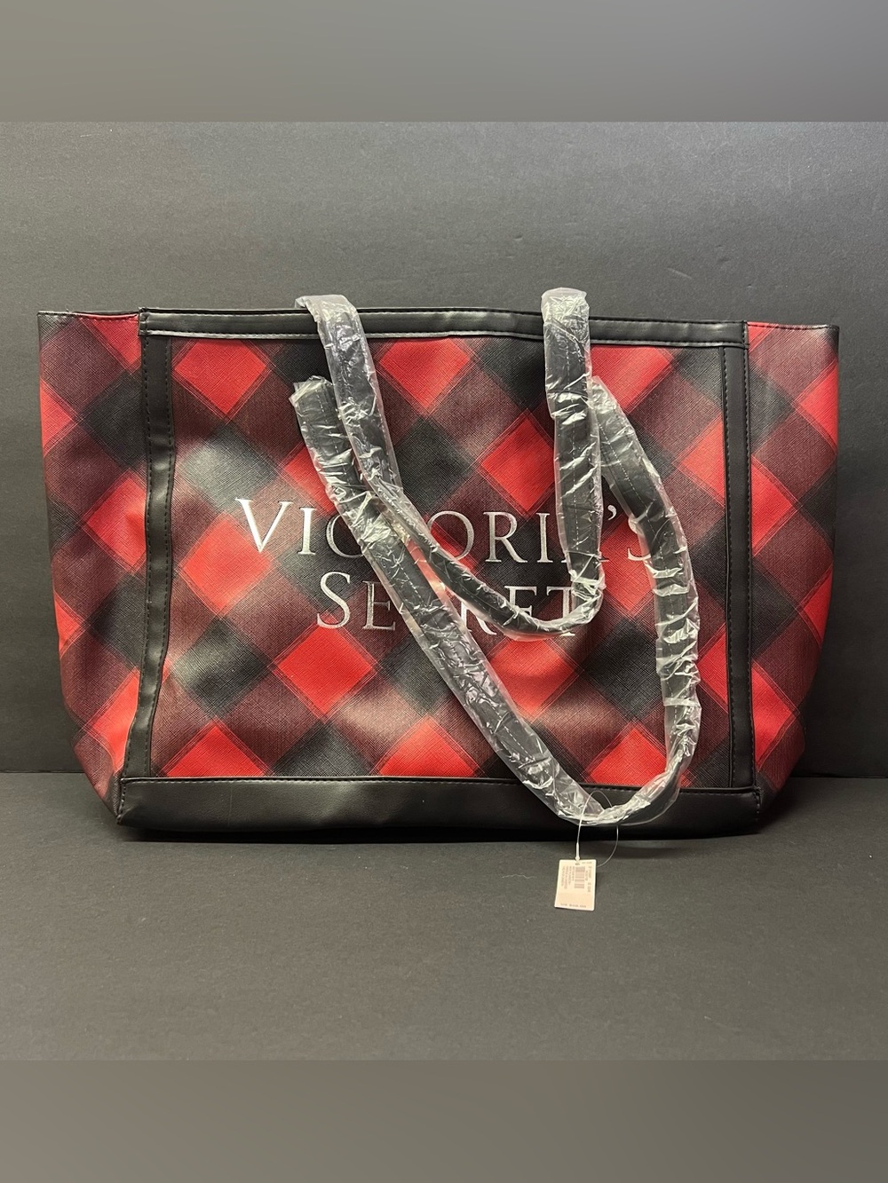 Victoria's Secret Red/Black Buffalo Plaid Holiday 2021 Gift Weekender Tote
